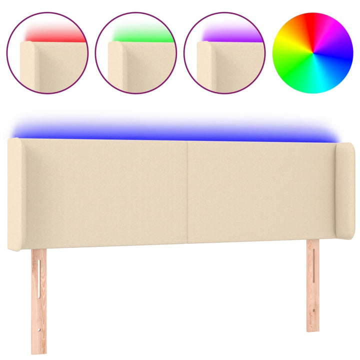 sengegavl med LED-lys 147x16x78/88 cm stof cremefarvet