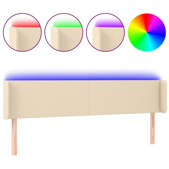 sengegavl med LED-lys 163x16x78/88 cm stof cremefarvet