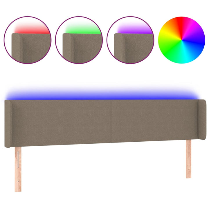 sengegavl med LED-lys 183x16x78/88 cm stof gråbrun