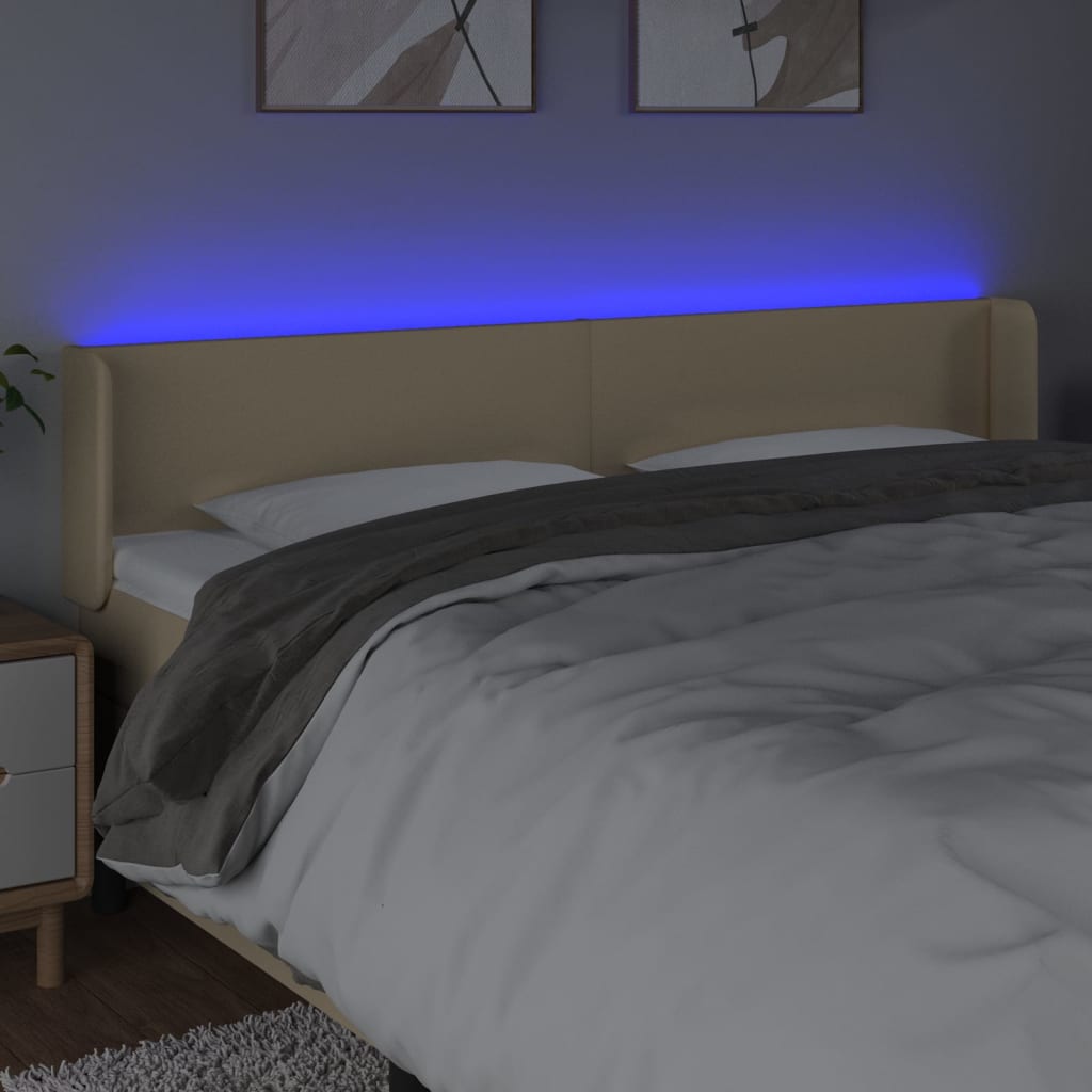 sengegavl med LED-lys 183x16x78/88 cm stof cremefarvet