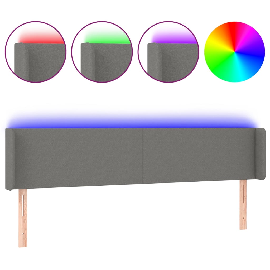 sengegavl med LED-lys 203x16x78/88 cm stof mørkegrå
