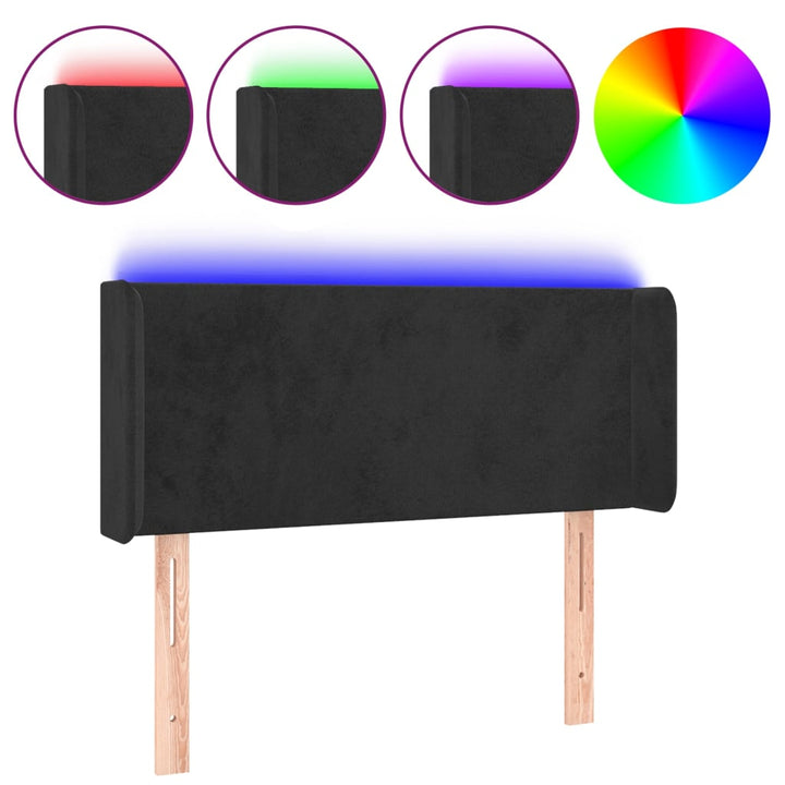sengegavl med LED-lys 83x16x78/88 cm fløjl sort