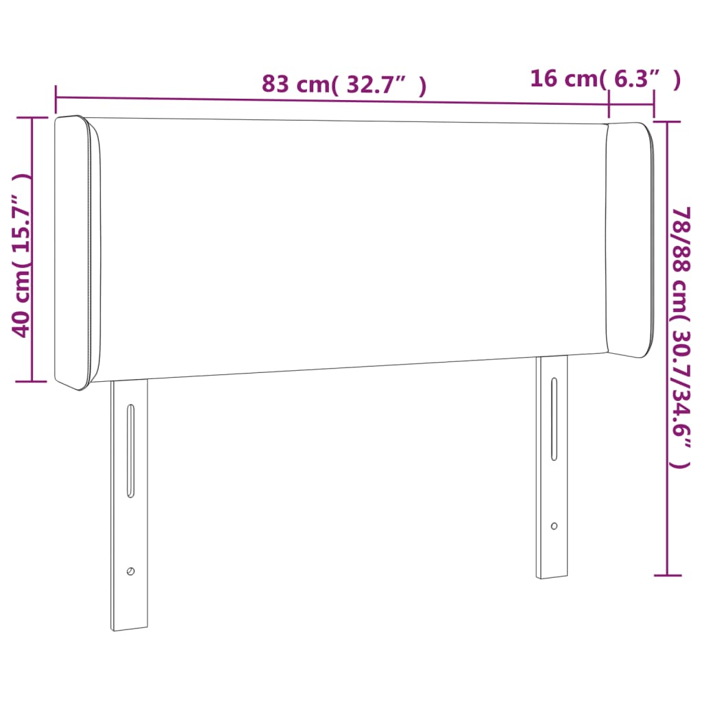 sengegavl med LED-lys 83x16x78/88 cm fløjl sort