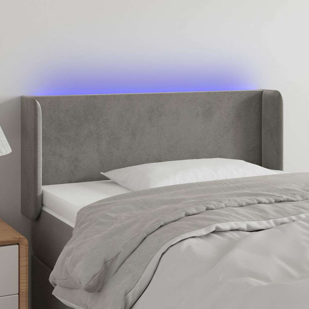 sengegavl med LED-lys 93x16x78/88 cm fløjl lysegrå