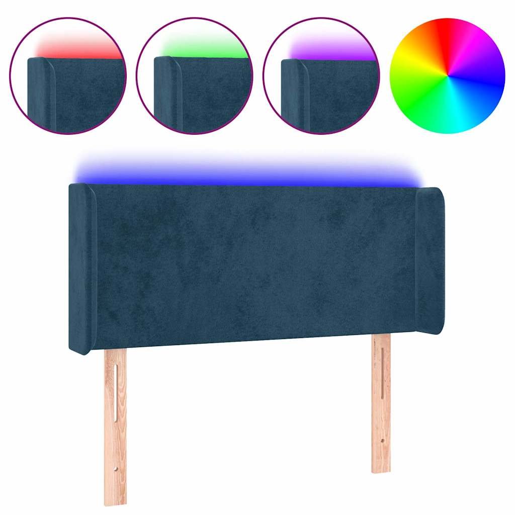 sengegavl med LED-lys 93x16x78/88 cm fløjl Mørkeblå