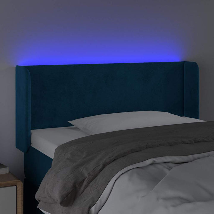 sengegavl med LED-lys 93x16x78/88 cm fløjl Mørkeblå