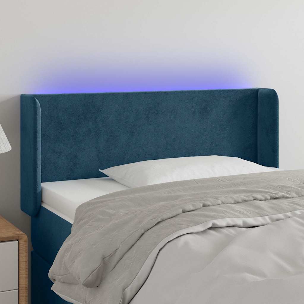 sengegavl med LED-lys 93x16x78/88 cm fløjl Mørkeblå