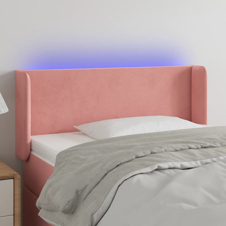 sengegavl med LED-lys 93x16x78/88 cm fløjl lyserød