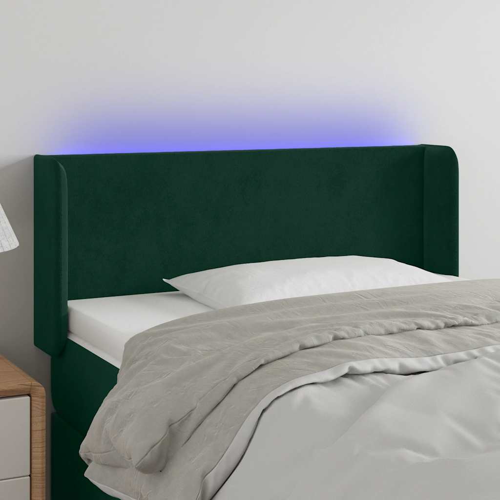 sengegavl med LED-lys 103x16x78/88 cm fløjl mørkegrøn