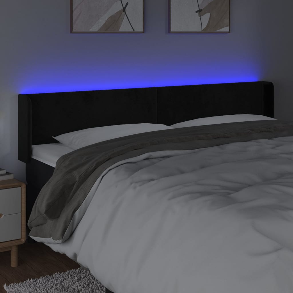 sengegavl med LED-lys 163x16x78/88 cm fløjl sort