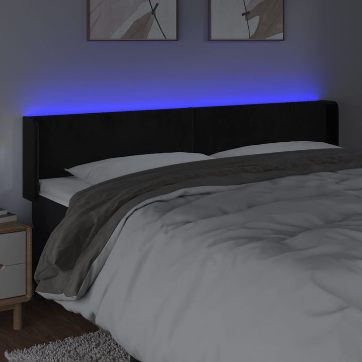 sengegavl med LED-lys 163x16x78/88 cm fløjl sort