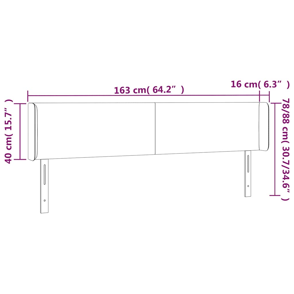 sengegavl med LED-lys 163x16x78/88 cm fløjl mørkeblå