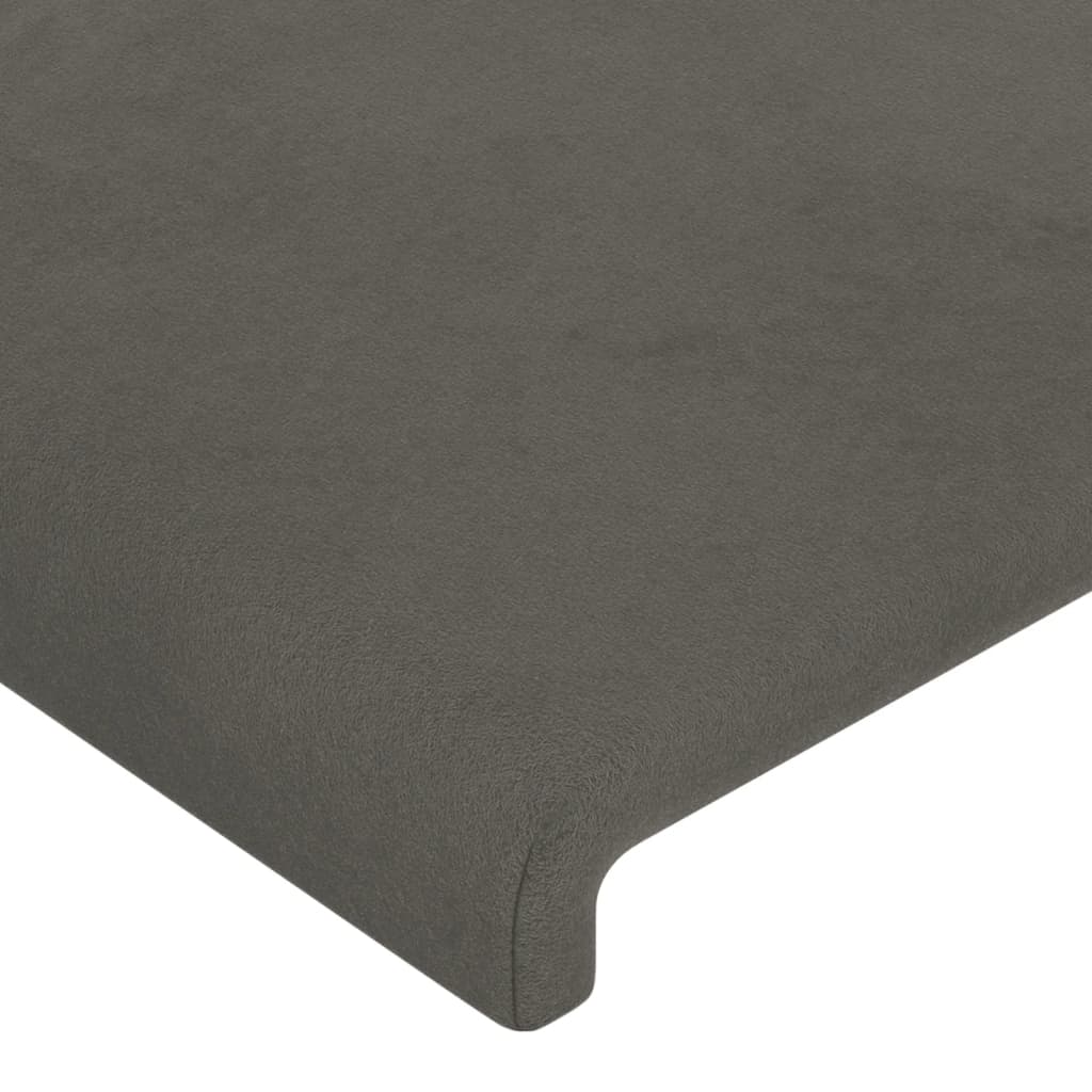 sengegavl med LED-lys 183x16x78/88 cm fløjl mørkegrå