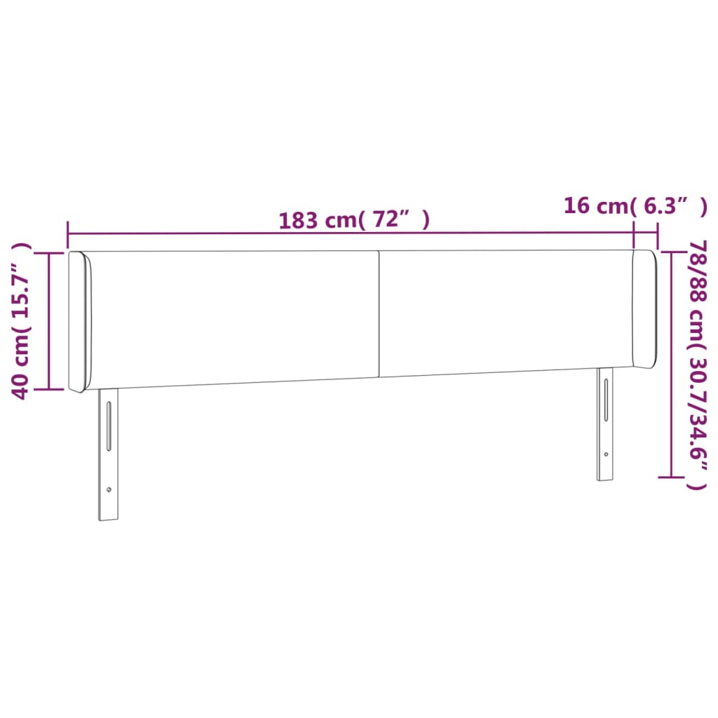 sengegavl med LED-lys 183x16x78/88 cm fløjl mørkegrå