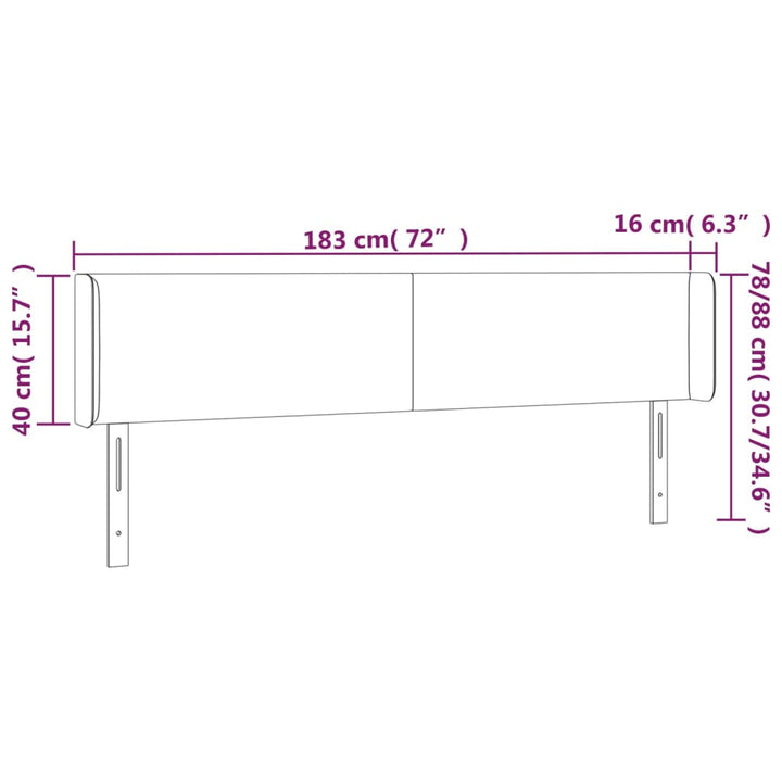 sengegavl med LED-lys 183x16x78/88 cm fløjl mørkegrå