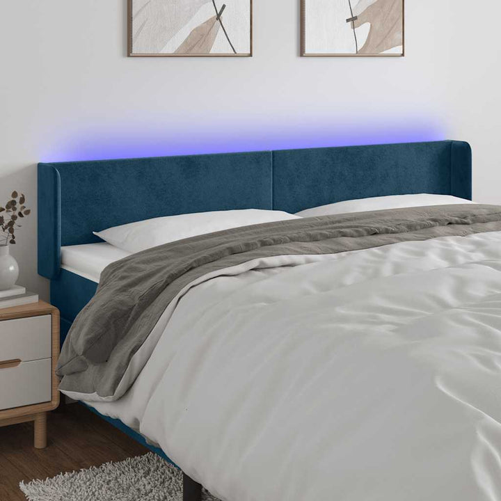 sengegavl med LED-lys 183x16x78/88 cm fløjl mørkeblå