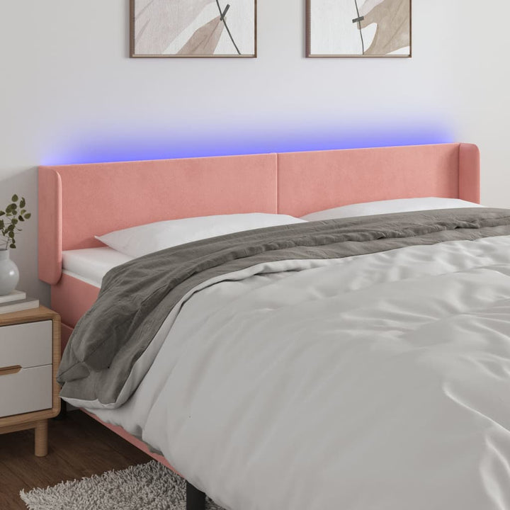 sengegavl med LED-lys 183x16x78/88 cm fløjl lyserød