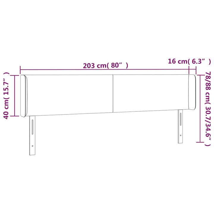 sengegavl med LED-lys 203x16x78/88 cm fløjl mørkegrøn