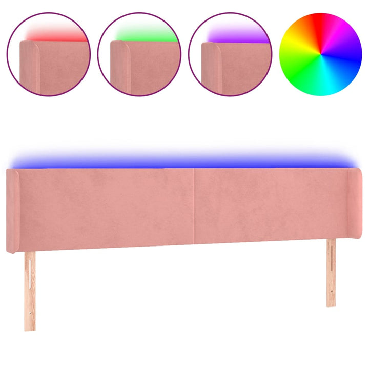 sengegavl med LED-lys 203x16x78/88 cm fløjl lyserød