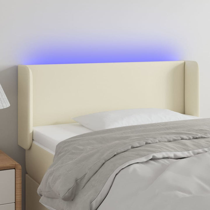 sengegavl med LED-lys 83x16x78/88 cm kunstlæder cremefarvet