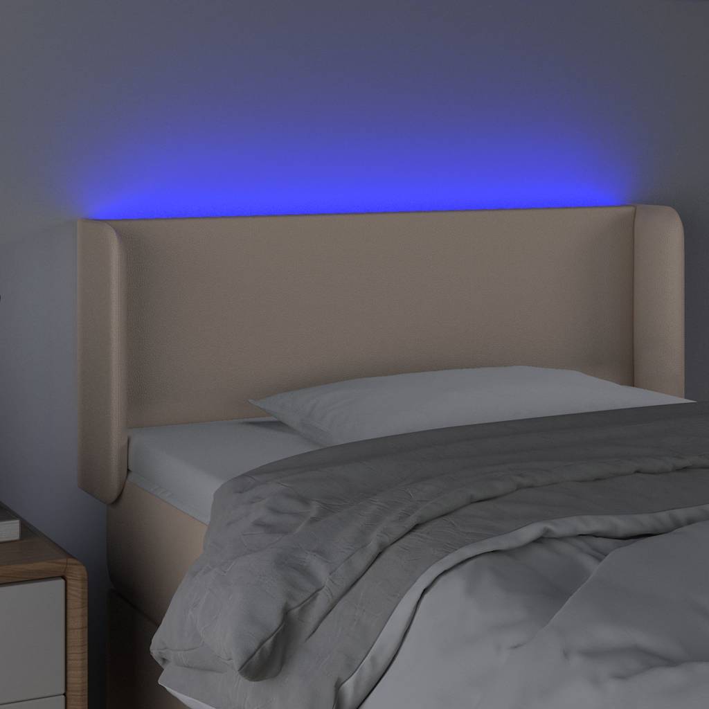 sengegavl med LED-lys 93x16x78/88cm kunstlæder cappuccinofarvet