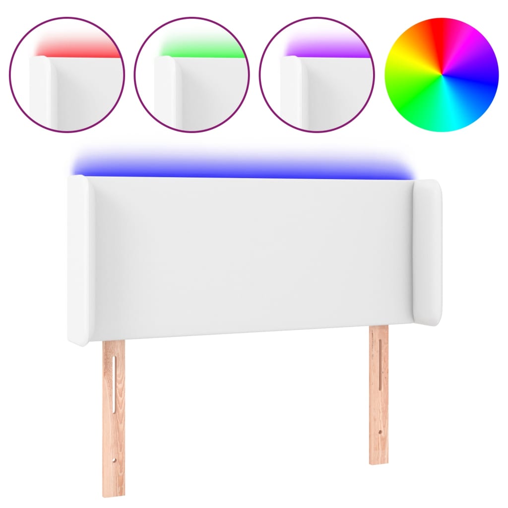 sengegavl med LED-lys 103x16x78/88 cm kunstlæder hvid