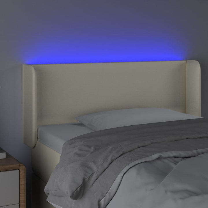 sengegavl med LED-lys 103x16x78/88 cm kunstlæder cremefarvet