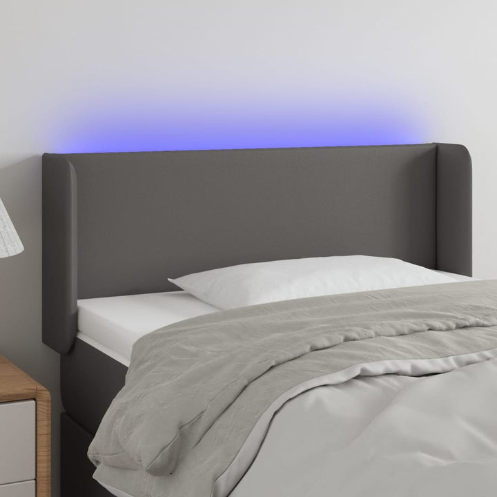 sengegavl med LED-lys 103x16x78/88 cm kunstlæder grå
