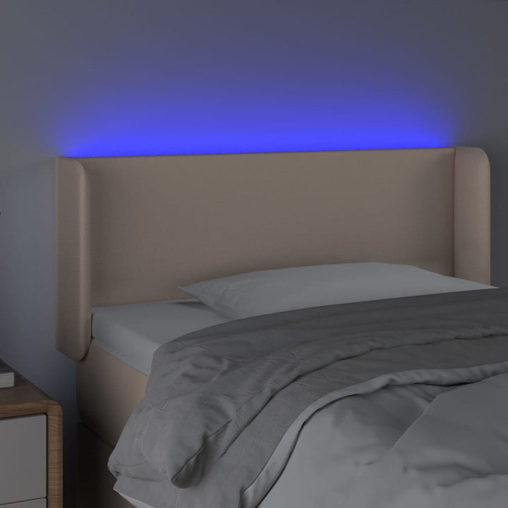 sengegavl med LED-lys 103x16x78/88cm kunstlæder cappuccino