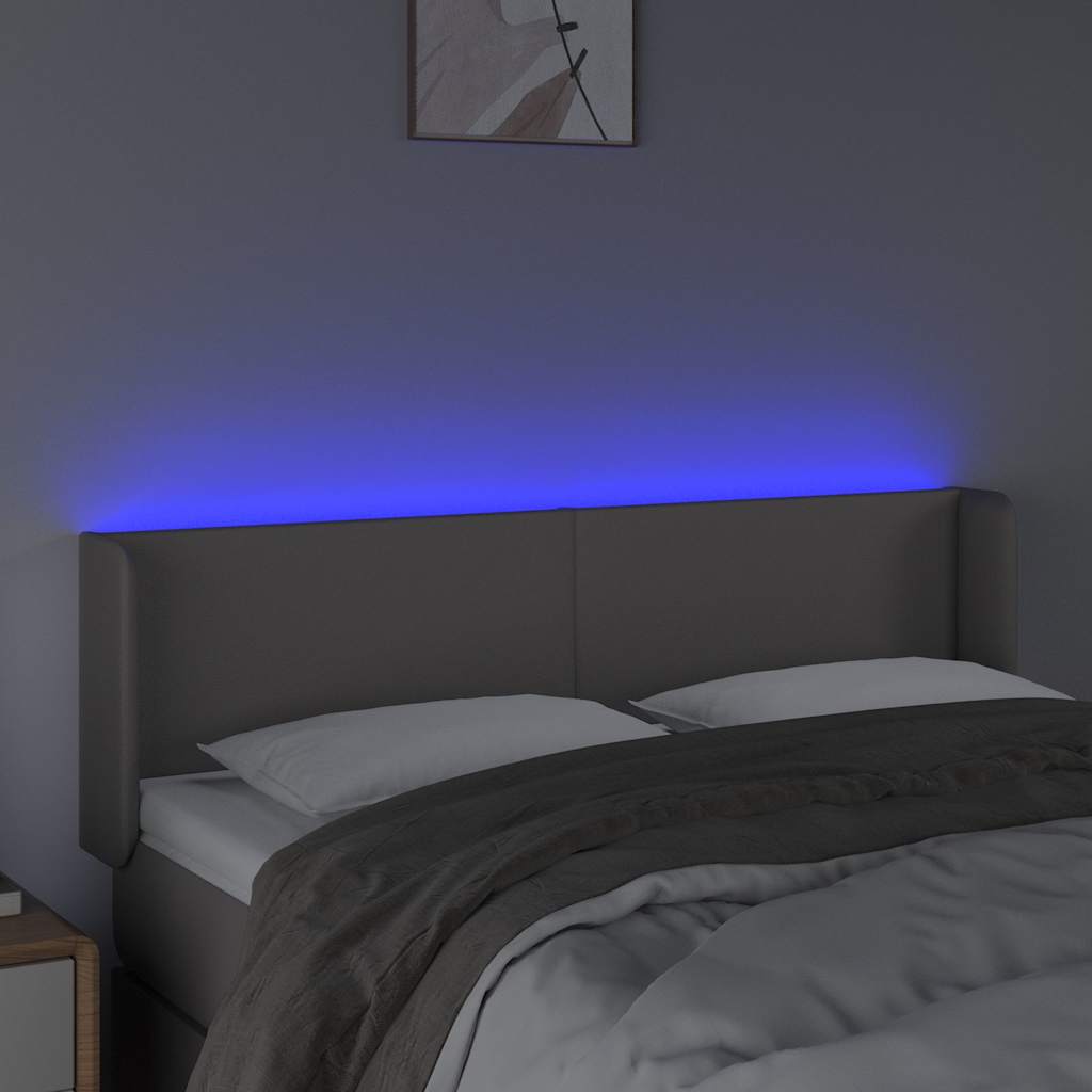 sengegavl med LED-lys 147x16x78/88 cm kunstlæder grå