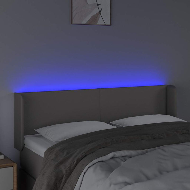 sengegavl med LED-lys 147x16x78/88 cm kunstlæder grå