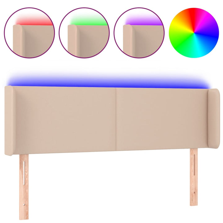 sengegavl med LED-lys 147x16x78/88cm kunstlæder cappuccino