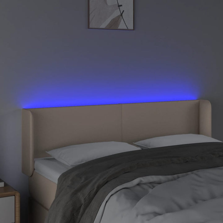 sengegavl med LED-lys 147x16x78/88cm kunstlæder cappuccino