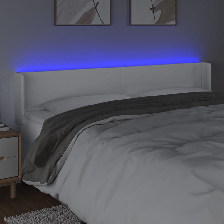 sengegavl med LED-lys 163x16x78/88 cm kunstlæder hvid