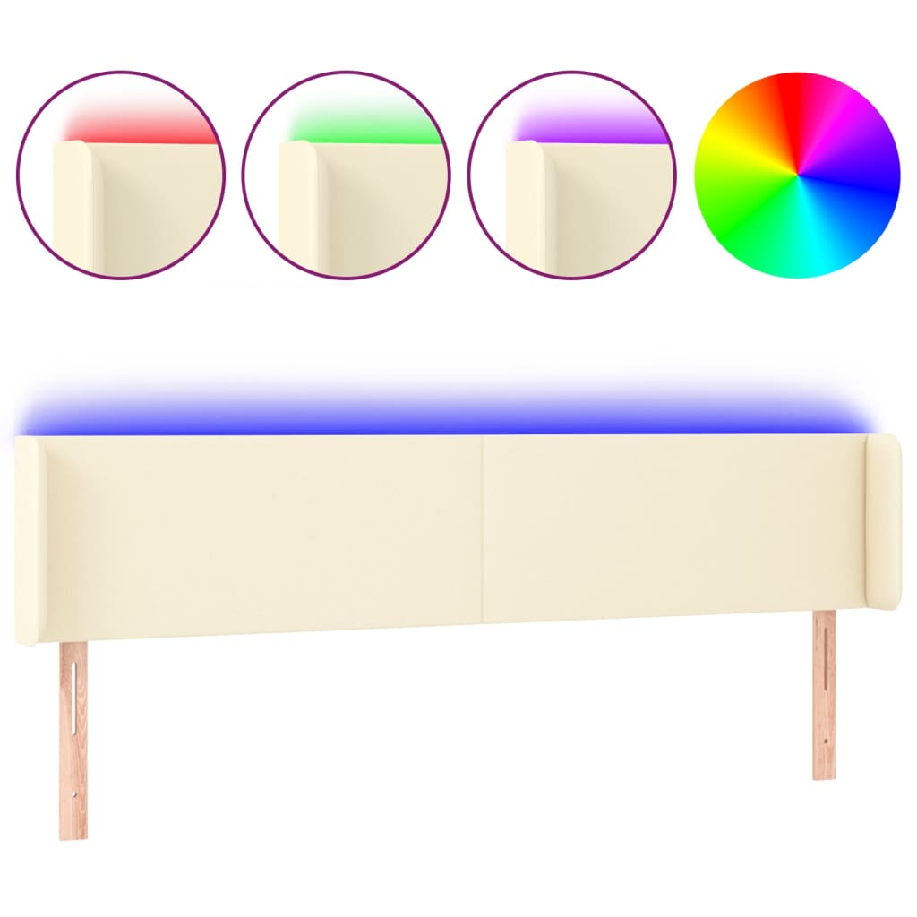 sengegavl med LED-lys 163x16x78/88 cm kunstlæder cremefarvet