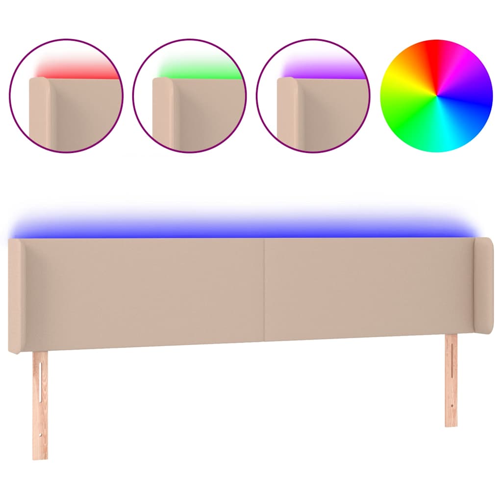 sengegavl med LED-lys 163x16x78/88 cm kunstlæder Cappuccino