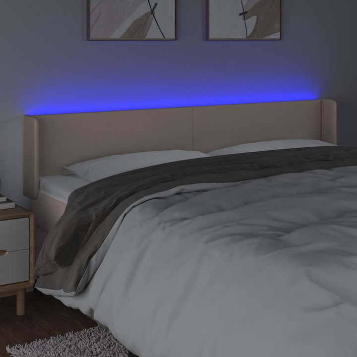 sengegavl med LED-lys 163x16x78/88 cm kunstlæder Cappuccino
