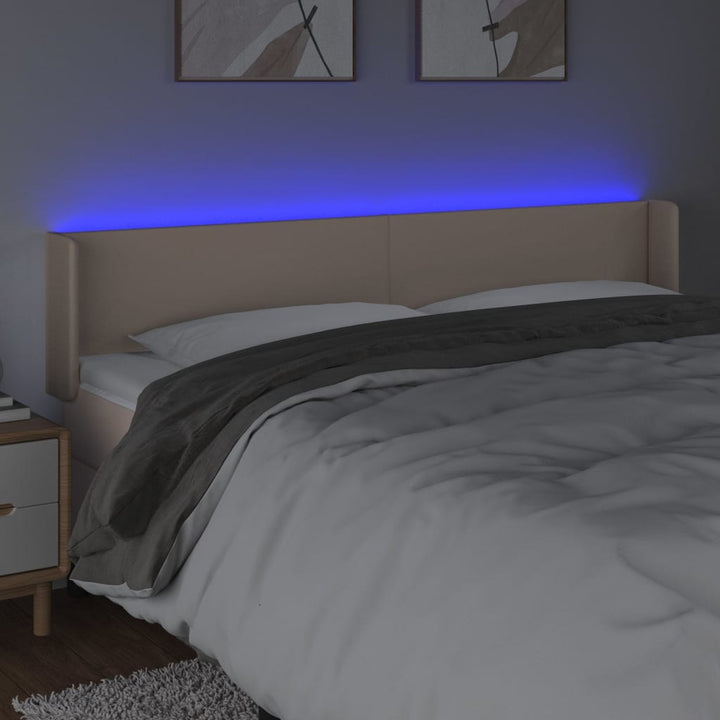 sengegavl med LED-lys 183x16x78/88cm kunstlæder cappuccino