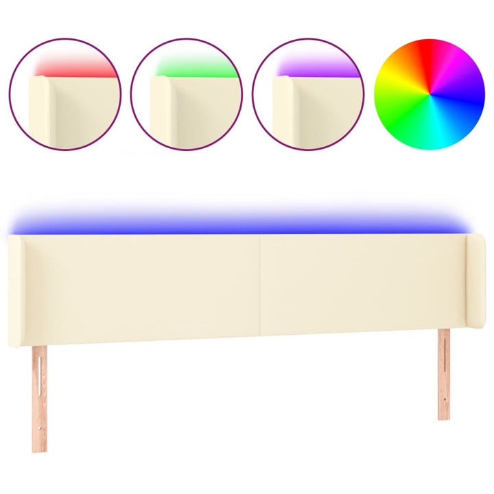 sengegavl med LED-lys 203x16x78/88 cm kunstlæder cremefarvet
