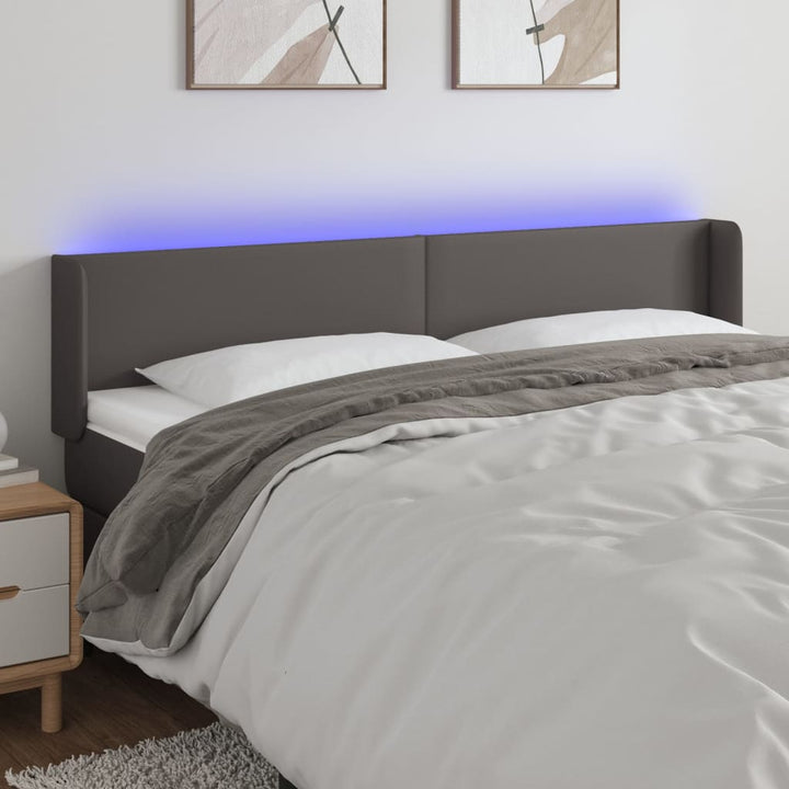 sengegavl med LED-lys 203x16x78/88 cm kunstlæder grå