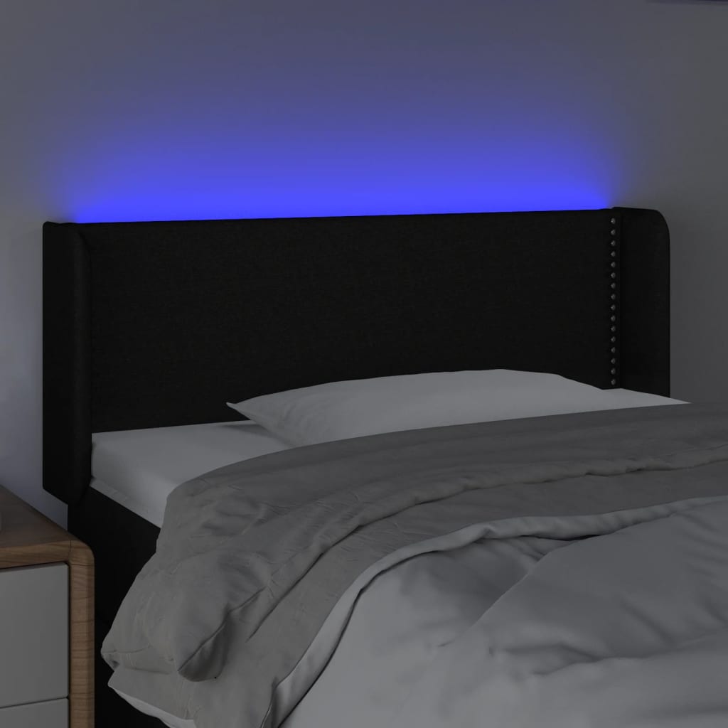 sengegavl med LED-lys 83x16x78/88 cm stof sort