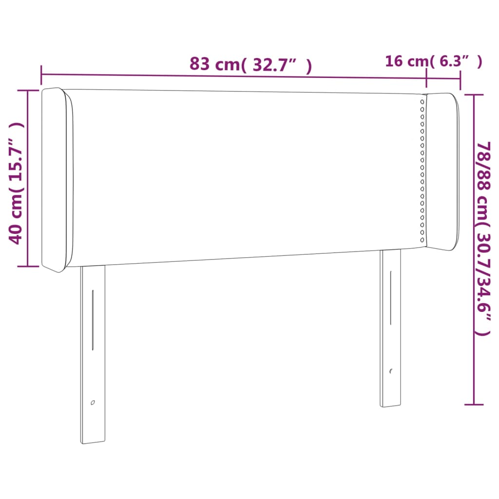 sengegavl med LED-lys 83x16x78/88 cm stof sort