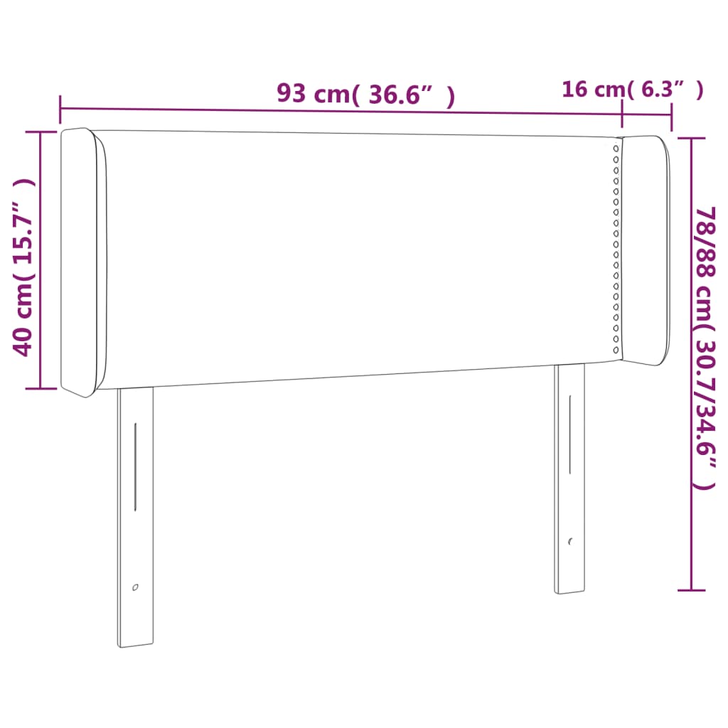 sengegavl med LED-lys 93x16x78/88 cm stof gråbrun