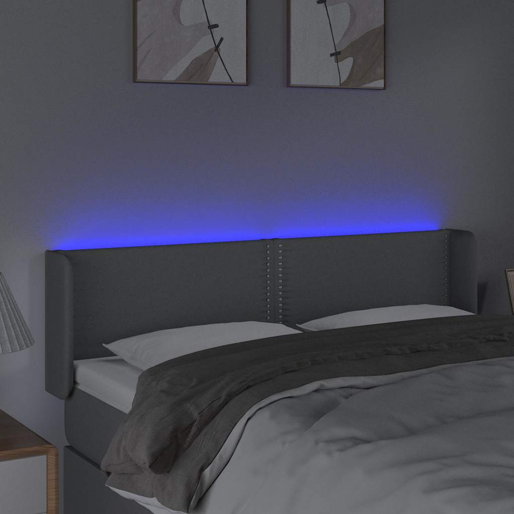 sengegavl med LED-lys 147x16x78/88 cm stof lysegrå