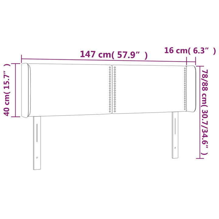 sengegavl med LED-lys 147x16x78/88 cm stof mørkebrun