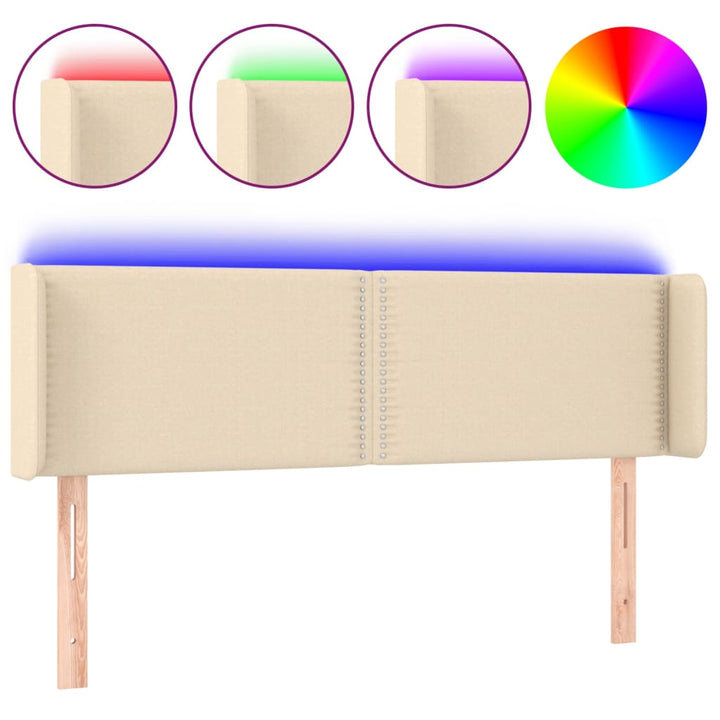sengegavl med LED-lys 147x16x78/88 cm stof cremefarvet