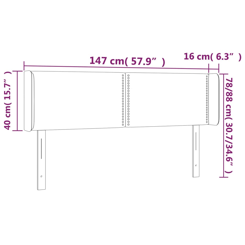 sengegavl med LED-lys 147x16x78/88 cm stof blå