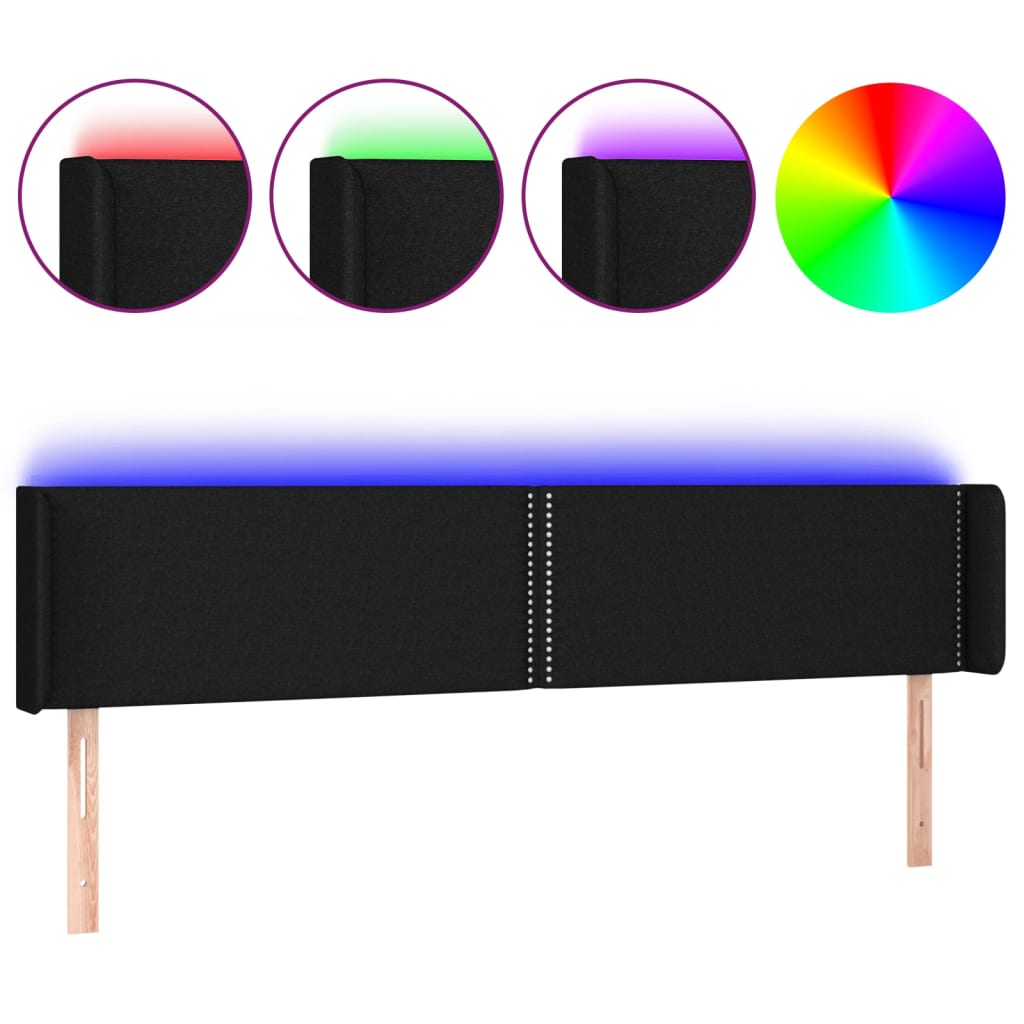 sengegavl med LED-lys 163x16x78/88 cm stof sort