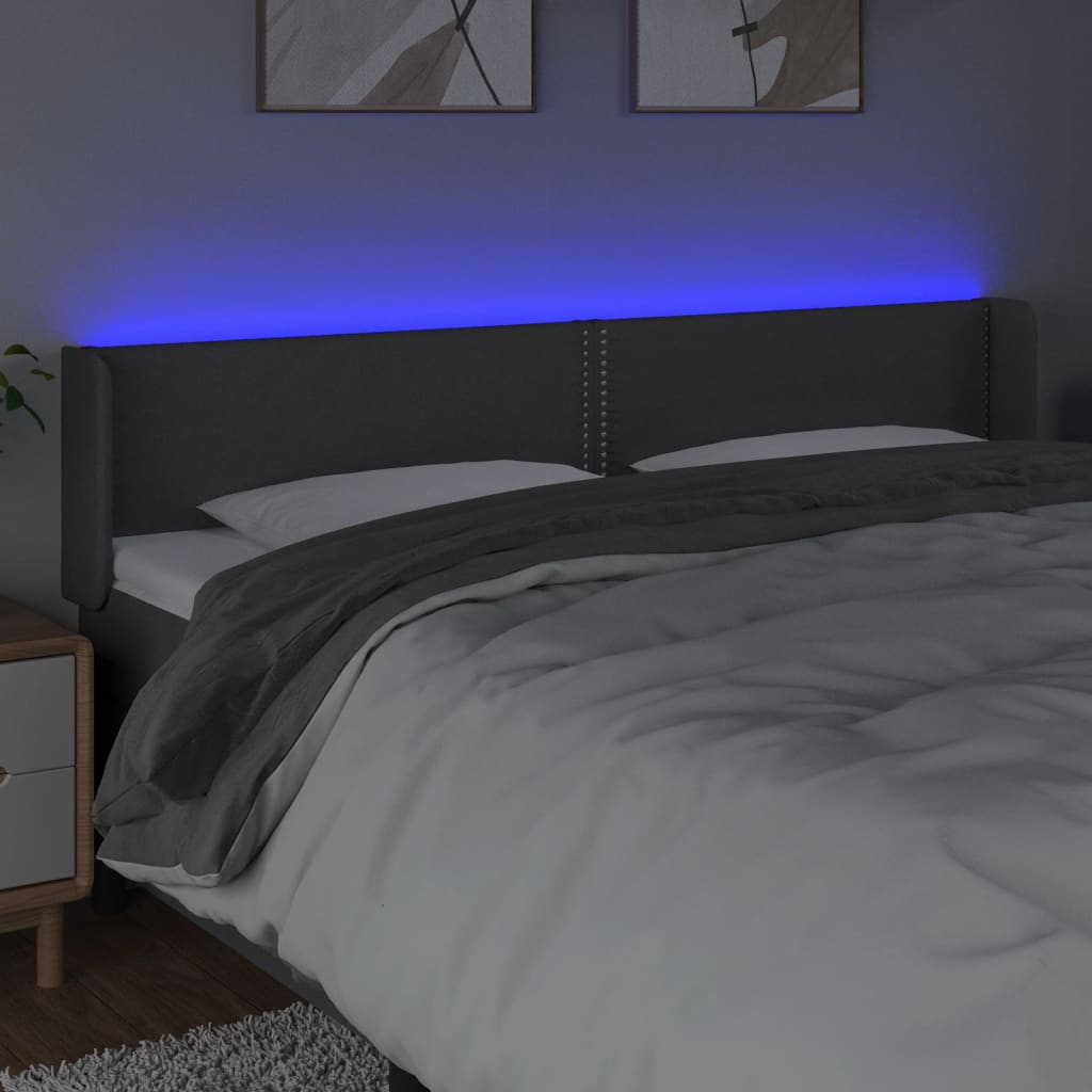 sengegavl med LED-lys 183x16x78/88 cm stof mørkegrå