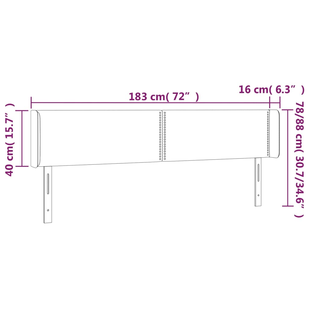 sengegavl med LED-lys 183x16x78/88 cm stof mørkegrå